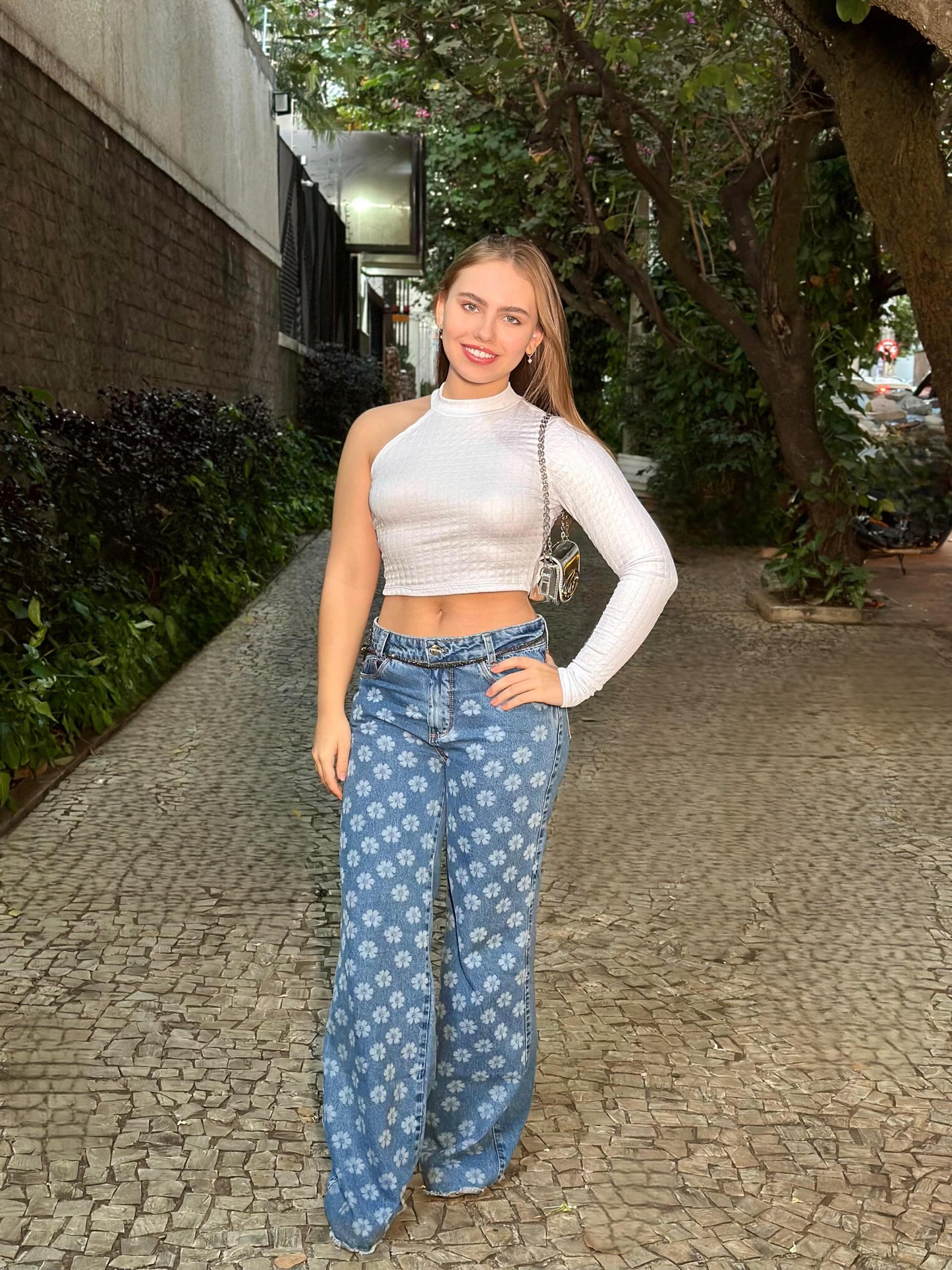 calça laser floral