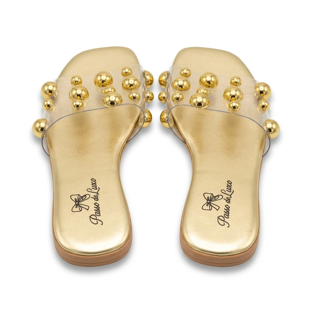 Sandália Slide Crystal Gold Balls