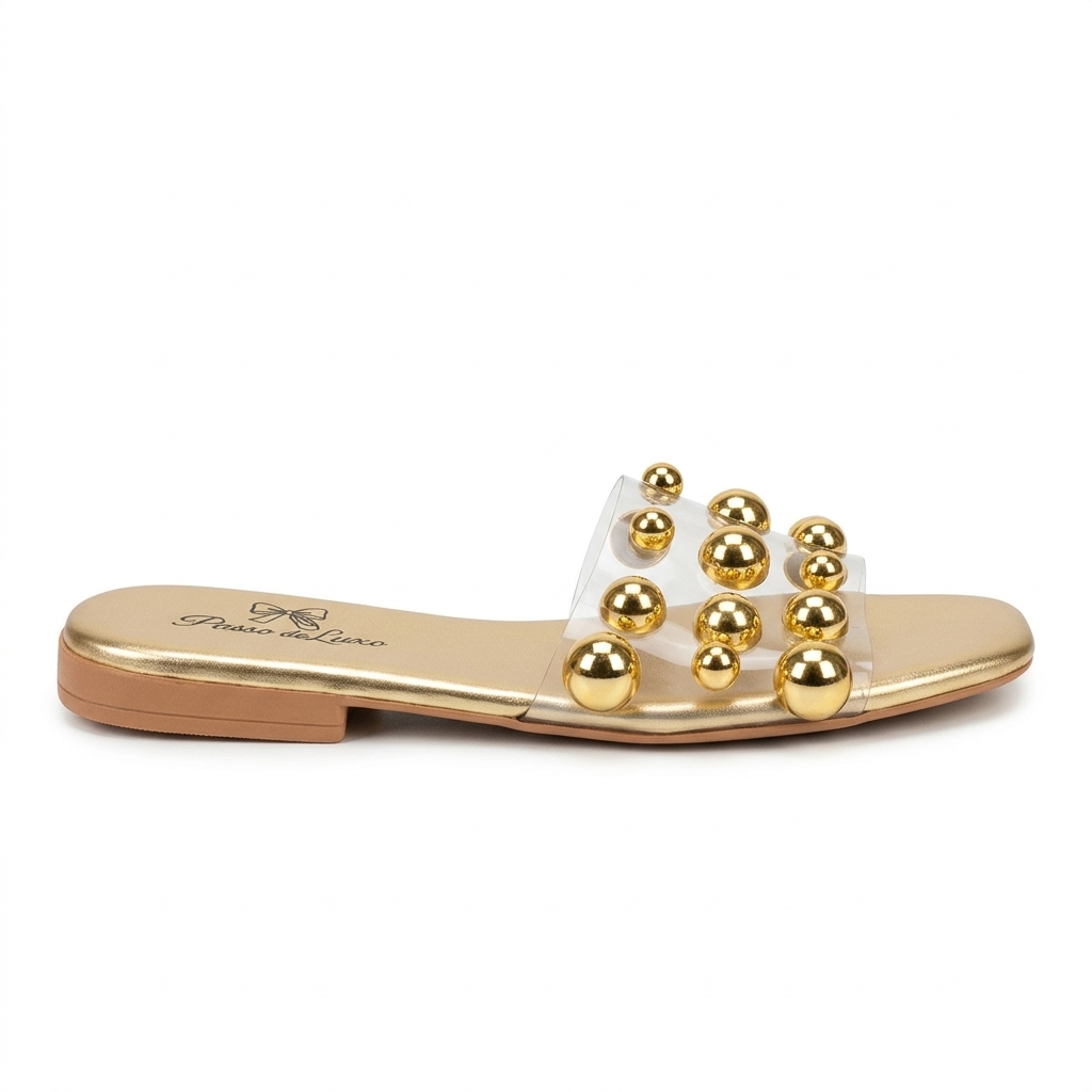 Sandália Slide Crystal Gold Balls