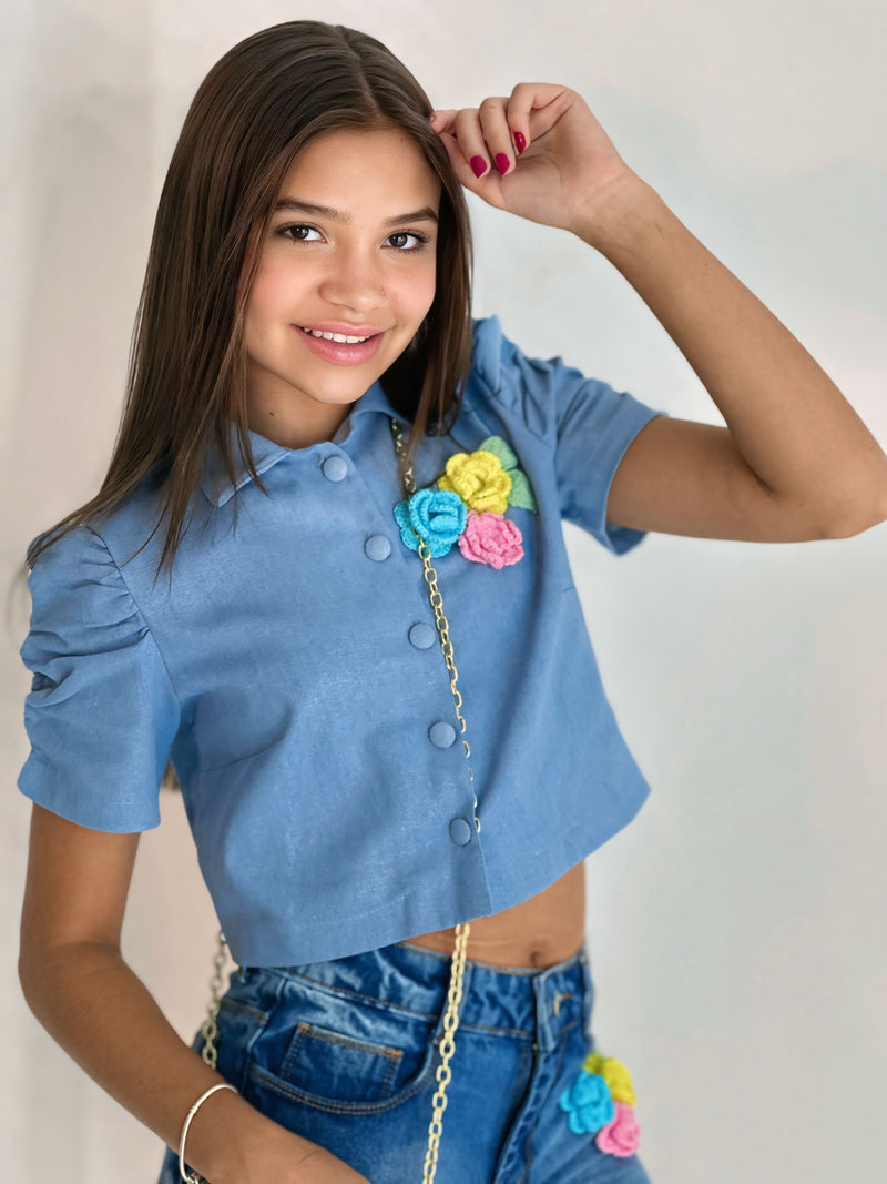 blusa croché flor