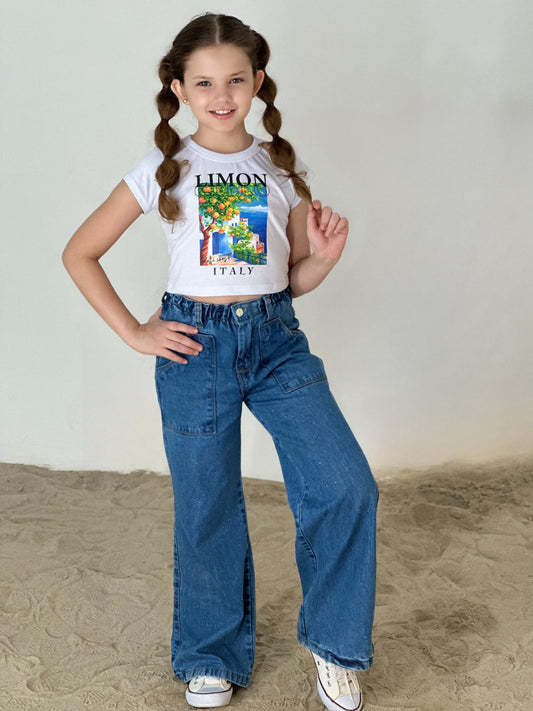 calça pantalona com brilho