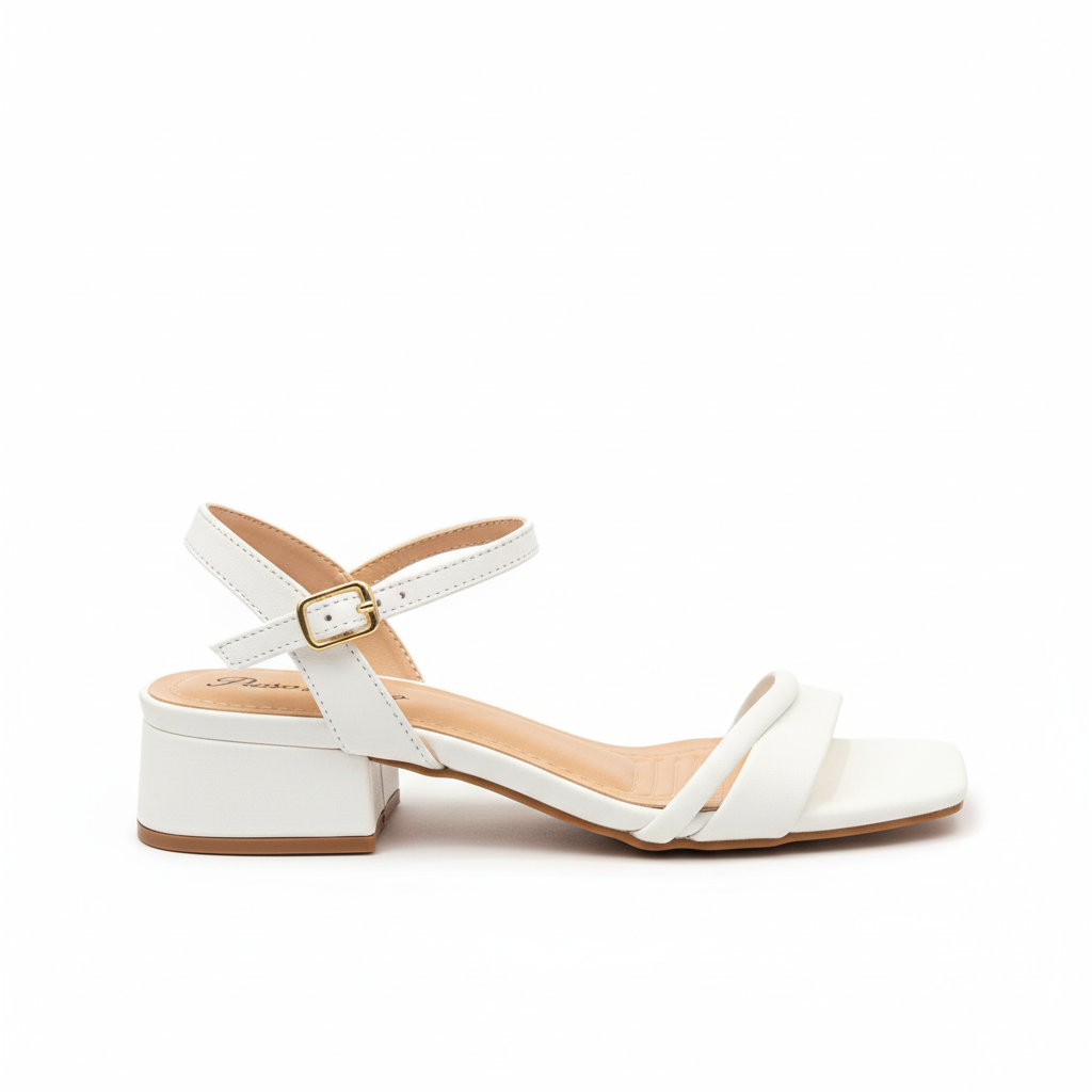 Sandália Salto Baixo Branca Clássica Passo de Luxo