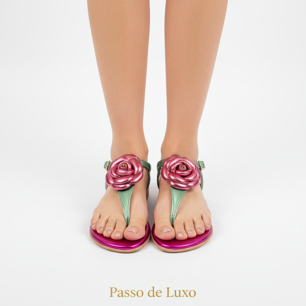 Sandália Havaianas Rosa Flor Vermelha Passo de Luxo