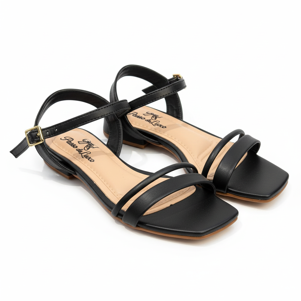 Sandália Tira Preta Clássica Passo de Luxo