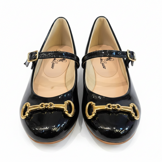 Sapatilha Verniz Fivela Dourada Passo de Luxo Preta